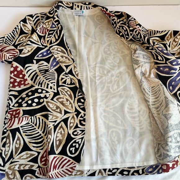 VTG Danielle B‎ Linen Cotton Multicolor Leaf Print Large Summer Blazer Made USA - Picture 5 of 8